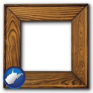 a wooden picture frame - with West Virginia icon