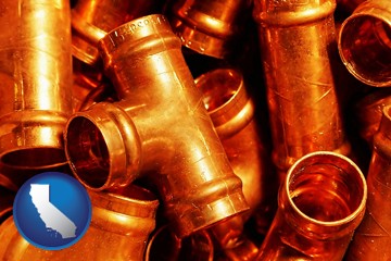 copper tee pipe connectors - with California icon