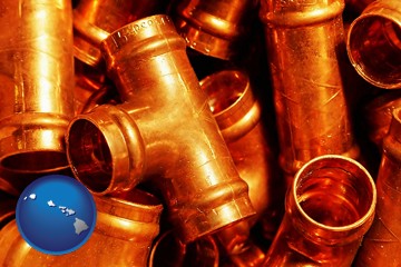 copper tee pipe connectors - with Hawaii icon