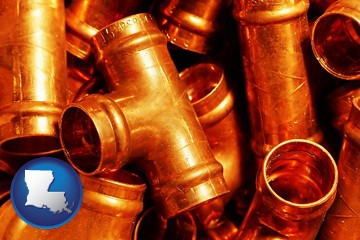 copper tee pipe connectors - with Louisiana icon