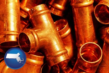 copper tee pipe connectors - with Massachusetts icon