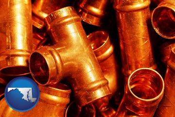 copper tee pipe connectors - with Maryland icon