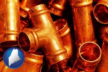 copper tee pipe connectors - with Maine icon