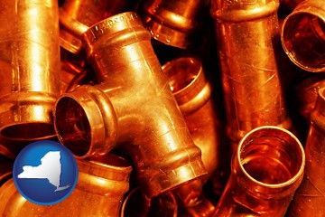 copper tee pipe connectors - with New York icon