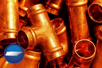 copper tee pipe connectors - with Tennessee icon