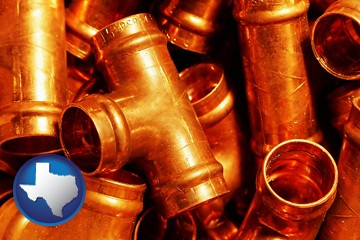 copper tee pipe connectors - with Texas icon
