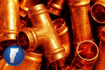 copper tee pipe connectors - with Vermont icon