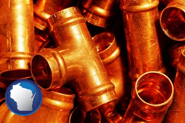 copper tee pipe connectors - with Wisconsin icon