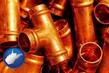 copper tee pipe connectors - with West Virginia icon