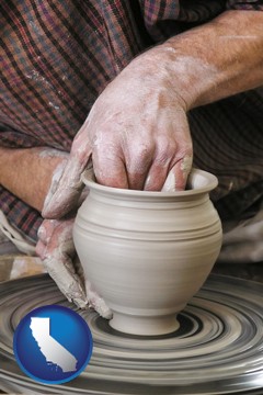 a potter making pottery on a pottery wheel - with California icon