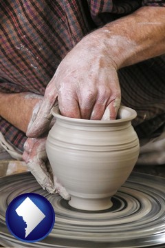 a potter making pottery on a pottery wheel - with Washington, DC icon