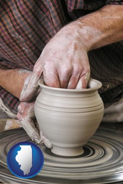 a potter making pottery on a pottery wheel - with Illinois icon