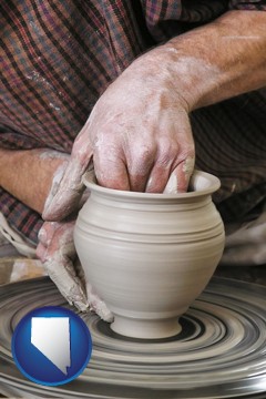 a potter making pottery on a pottery wheel - with Nevada icon