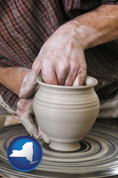 a potter making pottery on a pottery wheel - with New York icon