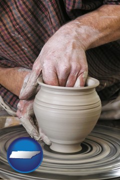 a potter making pottery on a pottery wheel - with Tennessee icon