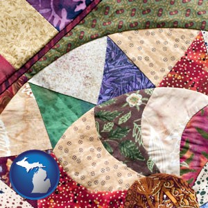 a patchwork quilt - with Michigan icon