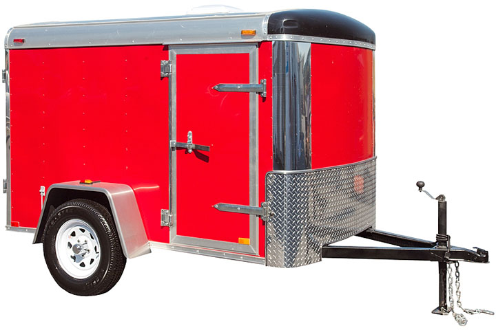 a red, enclosed trailer (large image)