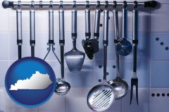 kentucky map icon and restaurant kitchen utensils
