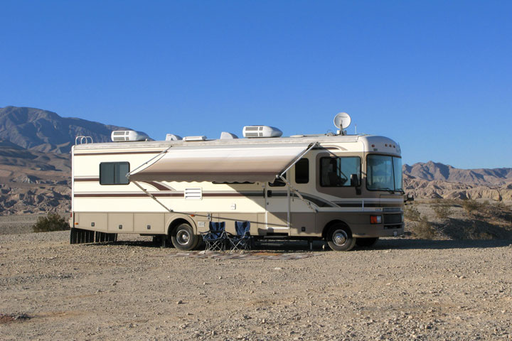 RV parked in the California desert