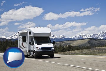 recreational vehicle and snow-capped mountains - with Connecticut icon