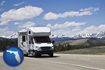 recreational vehicle and snow-capped mountains - with Florida icon