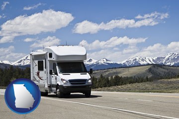 recreational vehicle and snow-capped mountains - with Georgia icon
