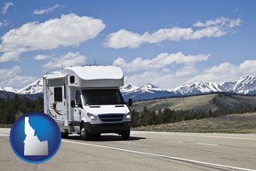 recreational vehicle and snow-capped mountains - with Idaho icon