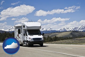 recreational vehicle and snow-capped mountains - with Kentucky icon