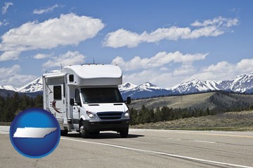 recreational vehicle and snow-capped mountains - with Tennessee icon
