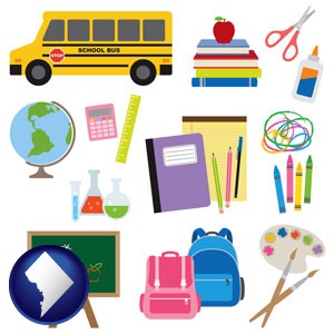 back-to-school supplies - with Washington, DC icon