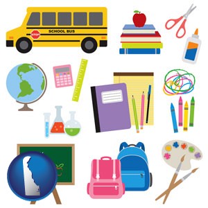 back-to-school supplies - with Delaware icon