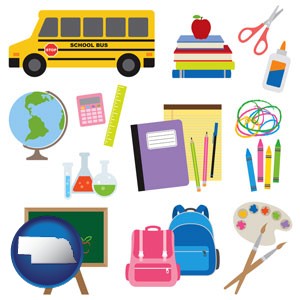 back-to-school supplies - with Nebraska icon