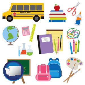 back-to-school supplies - with Washington icon