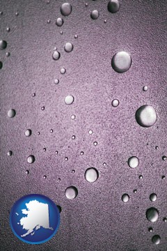 water droplets on a shower door - with Alaska icon