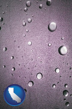 water droplets on a shower door - with California icon