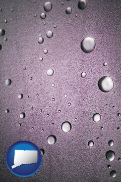 water droplets on a shower door - with Connecticut icon