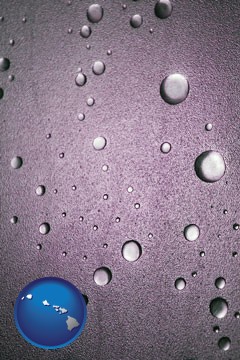 water droplets on a shower door - with Hawaii icon