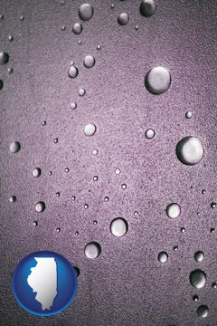 water droplets on a shower door - with Illinois icon