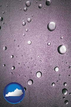 water droplets on a shower door - with Kentucky icon