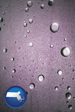 water droplets on a shower door - with Massachusetts icon