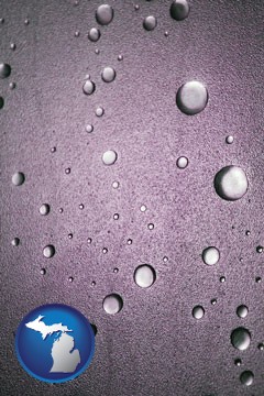 water droplets on a shower door - with Michigan icon