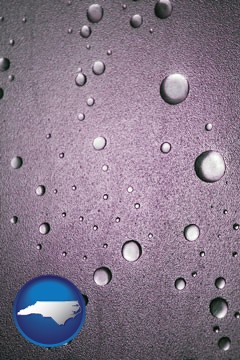 water droplets on a shower door - with North Carolina icon