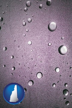 water droplets on a shower door - with New Hampshire icon