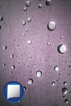 water droplets on a shower door - with New Mexico icon