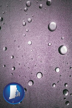 water droplets on a shower door - with Rhode Island icon