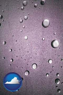 water droplets on a shower door - with Virginia icon