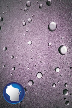 water droplets on a shower door - with Wisconsin icon