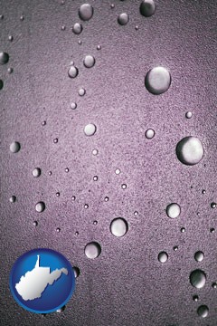 water droplets on a shower door - with West Virginia icon