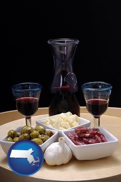 tapas and red wine - with Massachusetts icon