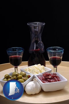 tapas and red wine - with Rhode Island icon